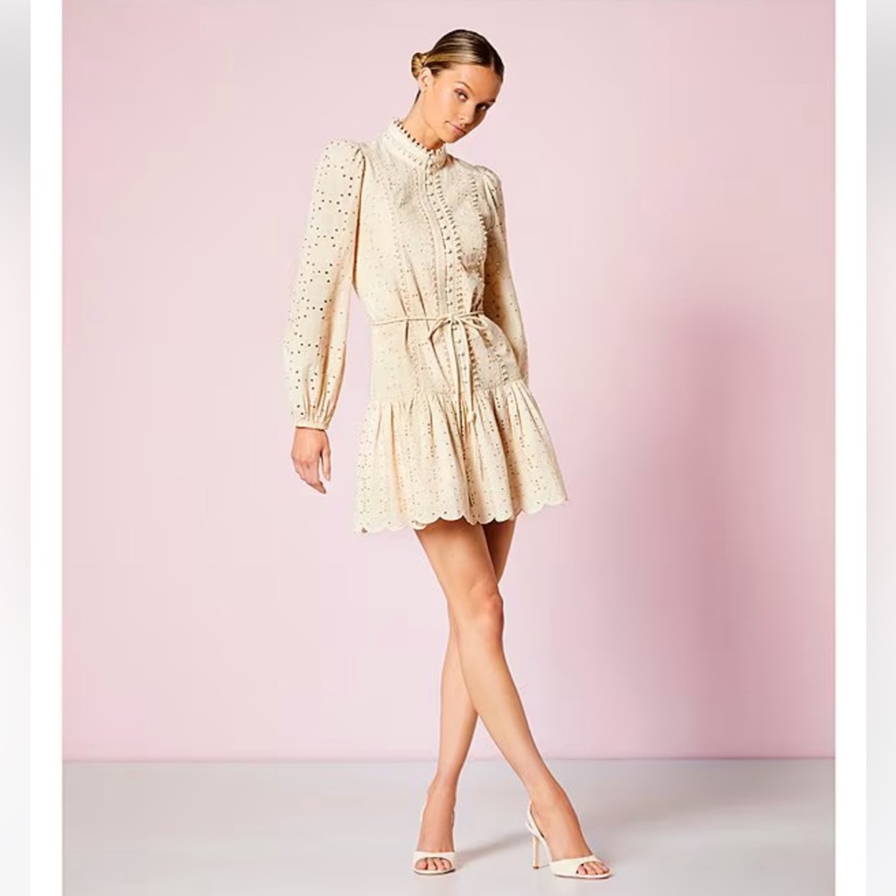 NWT Antonio Melani Brynn Eyelet Mock Neck Button Front Tie Waist Dress